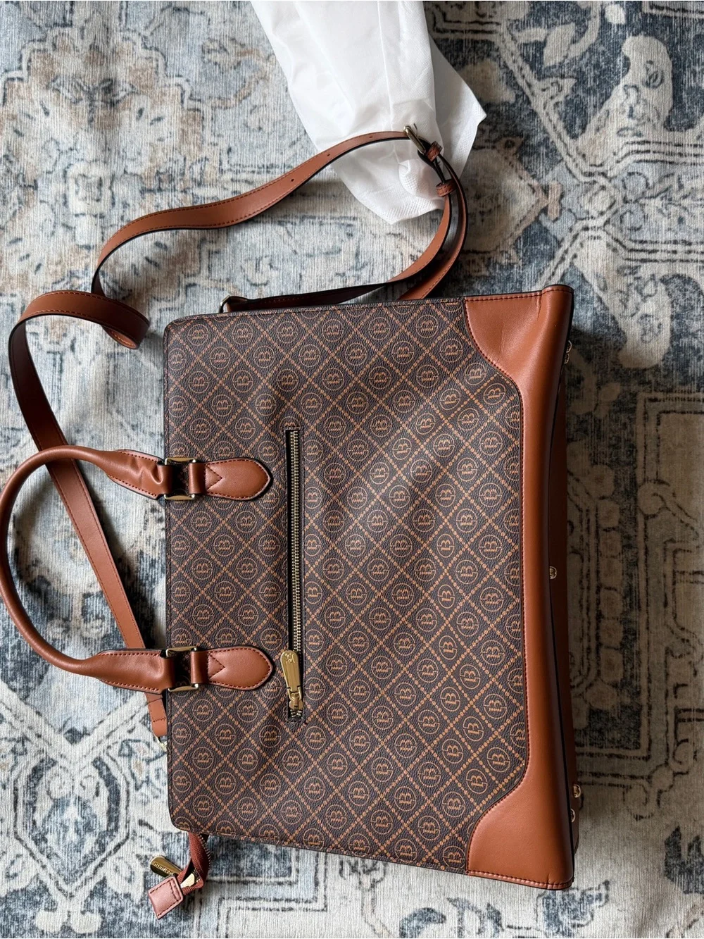 Brown Monogram Briefcase Tote with Tan Trim